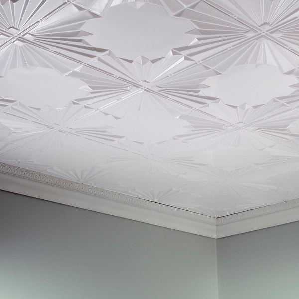 Fasade Art Deco Gloss White 2 ft. x 4 ft. Glue-up Ceiling Tile