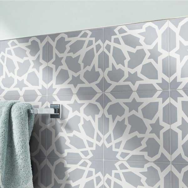 Bahja in Grey and White Handmade 8x8-in Moroccan Tile (Pack 12)