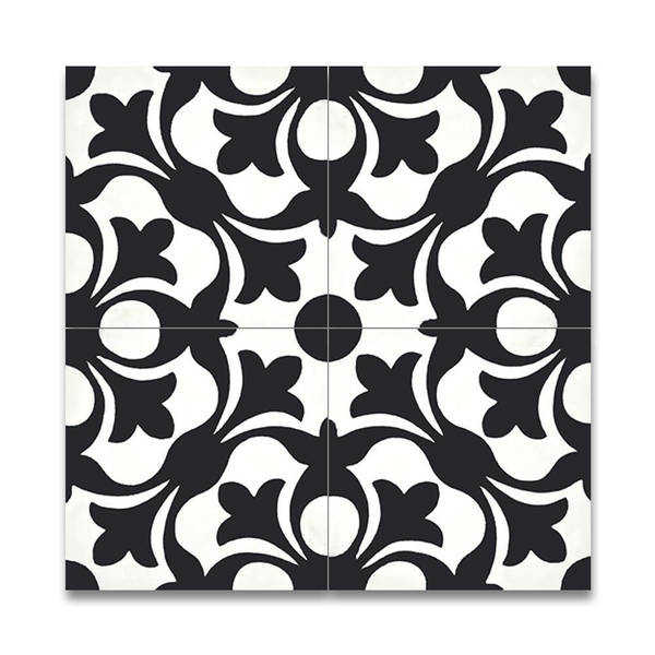 Sefrou in Black and White Handmade 8x8-in Moroccan Tiles (Pack 12)