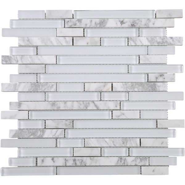 TileGen. Random Sized Brick Marble Mix Glass Mosaic Tile in White Wall Tile (10 sheets/9.6sqft.)