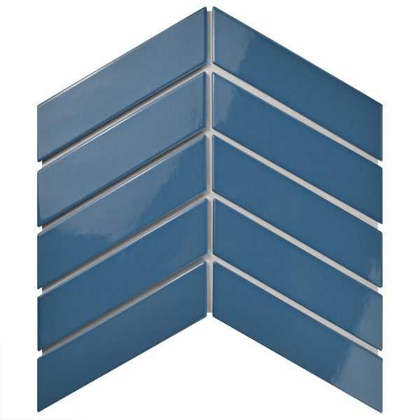 SomerTile 1.75x7-inch Victorian Soho Chevron Glossy Cerulean Porcelain Floor and Wall Tile (10 tiles/1 sqft.)