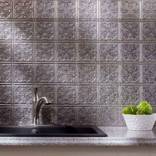 Fasade Traditional Style #10 Galvanized Steel 18 in. x 24 in. Backsplash Panel