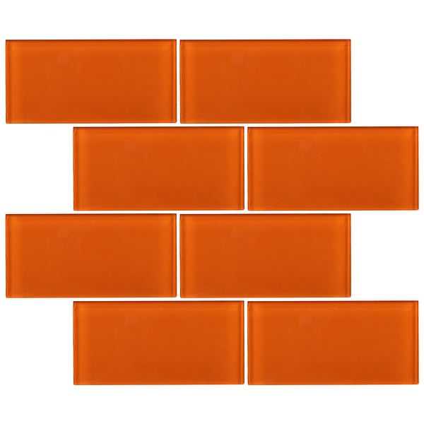 TileGen. 3' x 6' Glass Subway Tile in Fire Orange Wall Tile (1/8 inches sheets/80sqft.)